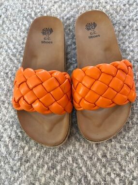 Women's Braided Orange Slide Sandals
